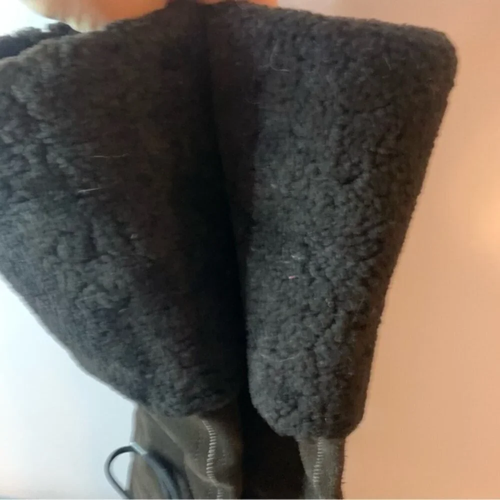 Prada Brown Suede Leather Shearling Knee High Wedge Boots 7
